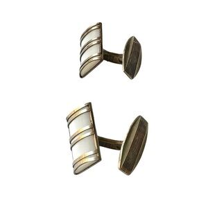 Vintage Designer Rj signed Gold Plated Mother of Pearl Cuff Links